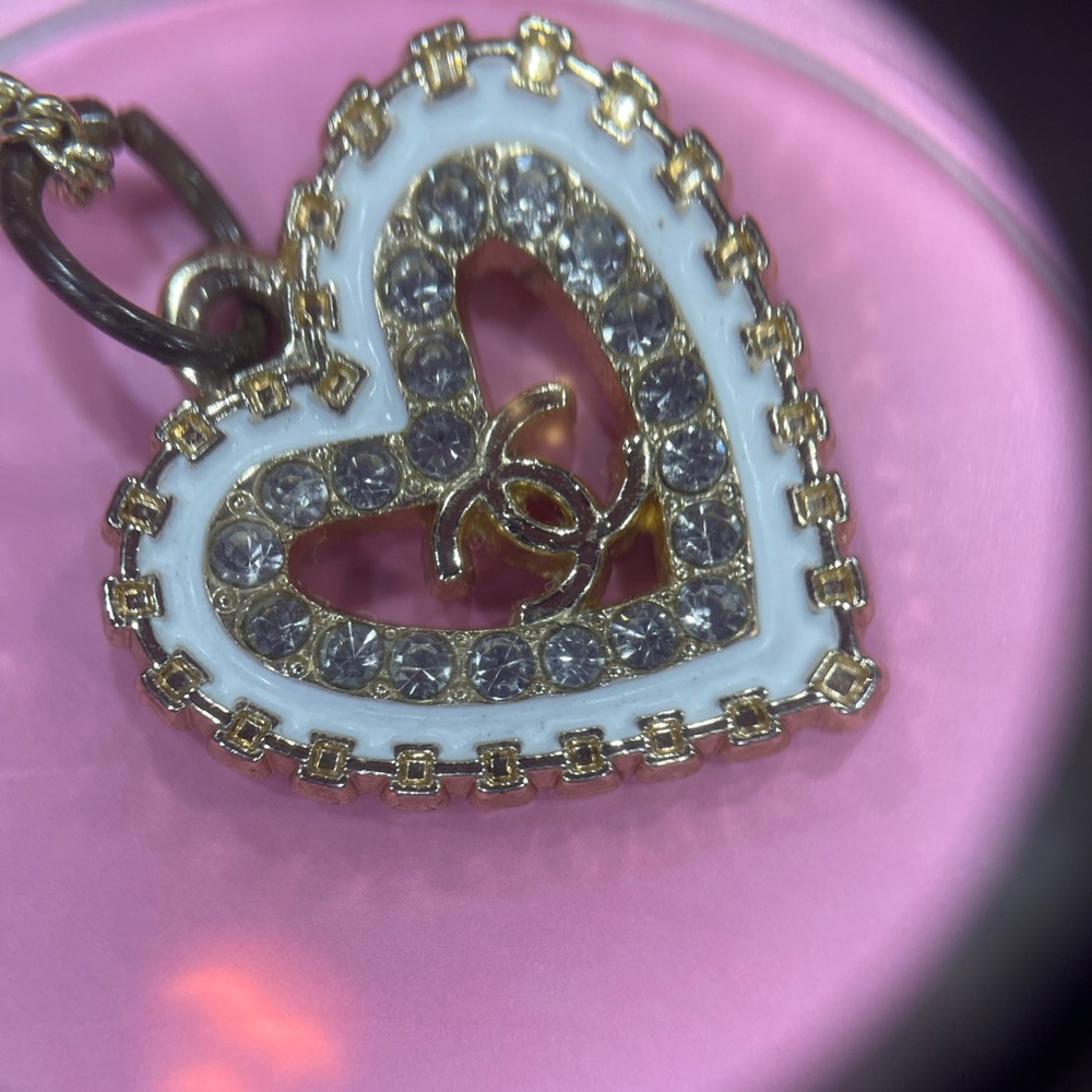 Chanel Gold, Silver and white Heart Pendant Necklace